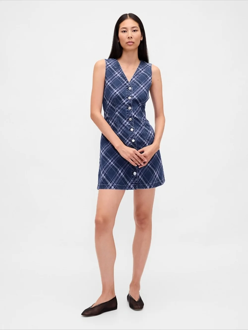 The GAP Sleeveless Navy Plaid Button-Front Dress - Picture 1 of 1